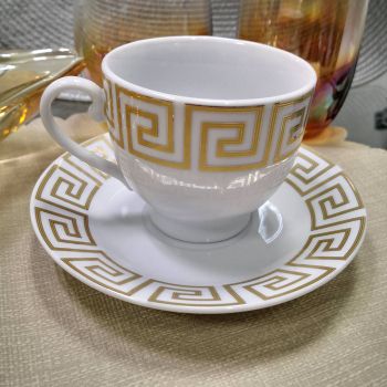 ПОРЦЕЛАНОВ СЕРВИЗ ЗА КАФЕ  И ЧАЙ ОТ 6 ЧАШИ И 6 ЧИНИЙКИ -  ЗЛАТЕН РИМ