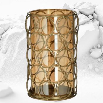 Свещник от метал и стъкло златист 23 см