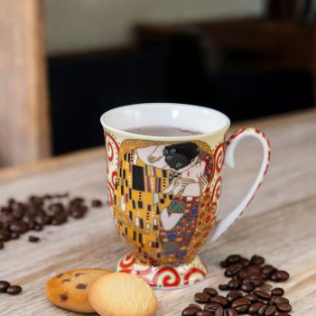 ЧАША В ПОДАРЪЧНА КУТИЯ - ЦЕЛУВКАТА НА ГУСТАВ КЛИМТ / червена орнаментика /