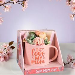 ЧАША С БУКЕТЧЕ ЦВЕТЯ - АЗ ОБИЧАМ МОЯТА МАЙКА