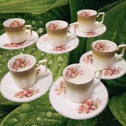 СЕРВИЗ ЗА КАФЕ 6 чаши + 6 чинийки - ЦВЕТЯ И РЕЛЕФ ОТ ИСТОРИЯТА