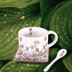 КОМПЛЕКТ ЧАША, ЛЪЖИЧКА И ПОДЛОЖКА - ЛАЛЕТАТА И ПРОЛЕТТА