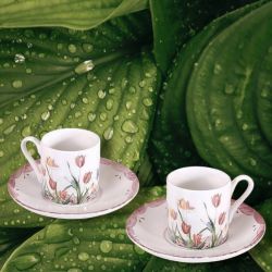 СЕРВИЗ ЗА КАФЕ ЗА ДВАМА /2чаши+2чинийки/ - ЛАЛЕТАТА И ПРОЛЕТТА