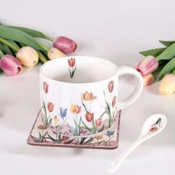 КОМПЛЕКТ ЧАША, ЛЪЖИЧКА И ПОДЛОЖКА - ЛАЛЕТАТА И ПРОЛЕТТА