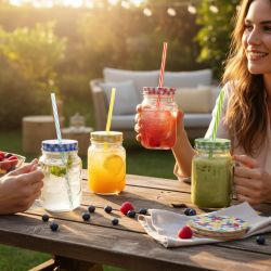 ЧАША - БУРКАН ЗА ЛИМОНАДА / СМУТИ СЪС СЛАМКА - ГЛЪТКА СВЕЖЕСТ 