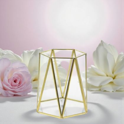 Свещник геометричен стъкло и злато