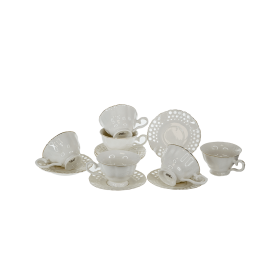 СЕРВИЗ ЗА КАФЕ И ЧАЙ ОТ  6 ЧАШИ И 6 ЧИНИЙКИ - ДАНТЕЛЕНА МАГИЯ