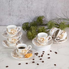 ПОРЦЕЛАНОВ СЕРВИЗ ЗА КАФЕ  / 6 чаши +6 чинийки / -  МРАМОР ОКЪПАН В ЗЛАТНО