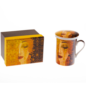 ПОРЦЕЛАНОВА ЧАША С КАПАЧЕ И ЦЕДКА ЗА ЗАПАРКА  ЗА ЧАЙ- ЗЛАТНАТА СЪЛЗА