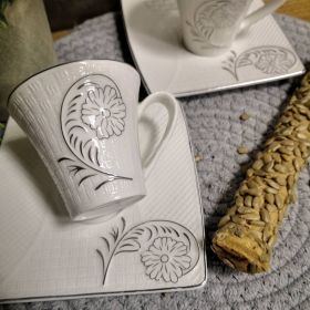 СЕРВИЗ КАФЕ ЗА ЕСПРЕСО ОТ 2 ЧАШИ И 2 ЧИНИЙКИ - СРЕБЪРНИ ЦВЕТЯ