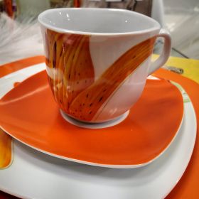 ПОРЦЕЛАНОВ СЕРВИЗ ЗА КАФЕ  И ЧАЙ ОТ 6 ЧАШИ И 6 ЧИНИЙКИ -  ОРАНЖЕВ ЛИЛИУМ
