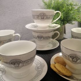 СЕРВИЗ ЗА КАФЕ И ЧАЙ / 6 ЧАШИ+6 ЧИНИЙКИ / - СРЕБЪРЕН РИМ