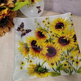 СТЪКЛЕНА КВАДРАТНА ЧИНИЯ - СЛЪНЧЕВИ СЛЪНЧОГЛЕДИ