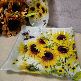 СТЪКЛЕНА КВАДРАТНА ЧИНИЯ - СЛЪНЧЕВИ СЛЪНЧОГЛЕДИ