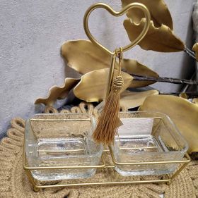 Стъклени купи 2 броя с метален поднос