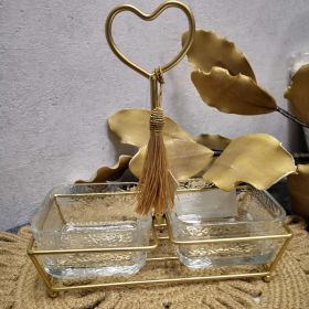 Стъклени купи 2 броя с метален поднос