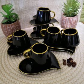 СЕРВИЗ ЗА  КЪСО ЕСПРЕСО / 6 ЧАШИ И 6 ЧИНИЙКИ / - СЪРЦЕ В ТЪМНИНАТА