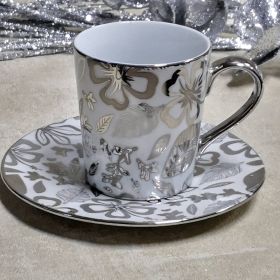 СЕРВИЗ ЗА КАФЕ И ЧАЙ / 6 чаши+6 чинийки / - СРЕБЪРНА ДАНТЕЛА ОТ ЦВЕТЯ