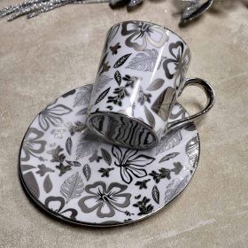 СЕРВИЗ ЗА КАФЕ И ЧАЙ / 6 чаши+6 чинийки / - СРЕБЪРНА ДАНТЕЛА ОТ ЦВЕТЯ