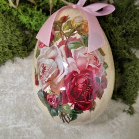ВИСЯЩО ДЕКОРАТИВНО ЯЙЦЕ С  ДЕКОР РОЗИ 12см