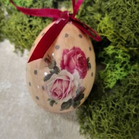 ВИСЯЩО ДЕКОРАТИВНО ЯЙЦЕ С  ДЕКОР РОЗИ 6см