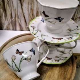 СЕРВИЗ ЗА КАФЕ / ЧАЙ  6 ЧАШИ И 6 ЧИНИЙКИ - ПРОЛЕТНА  ГРАДИНА