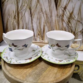 СЕРВИЗ ЗА КАФЕ / ЧАЙ  6 ЧАШИ И 6 ЧИНИЙКИ - ПРОЛЕТНА  ГРАДИНА
