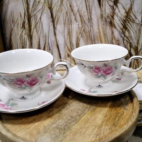 СЕРВИЗ ЗА КАФЕ / ЧАЙ  6 ЧАШИ И 6 ЧИНИЙКИ - РОЗОВА ГРАДИНА