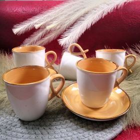 ПОРЦЕЛАНОВ СЕРВИЗ ЗА КАФЕ 6 чаши + 6 чинийки - ЦВЕТОВЕ ОТ СЛЪНЦЕТО