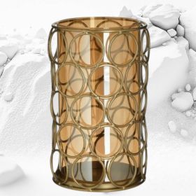 Свещник от метал и стъкло златист 23 см