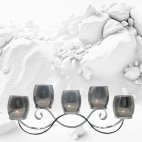 Свещник от стъкло и метал сребристо - сив петица