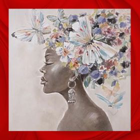Картина Жена с цветя и пеперуди