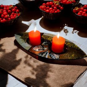 СТЪКЛЕН СВЕЩНИК С БРУКАТ - СТЪКЛЕНА ФЕЕРИЯ