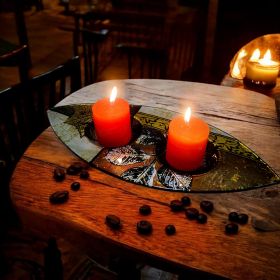 СТЪКЛЕН СВЕЩНИК С БРУКАТ - СТЪКЛЕНА ФЕЕРИЯ