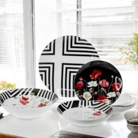 СЕРВИЗ ЗА ХРАНА 19 ЧАСТИ - ЧЕРВЕНИ МАКОВЕ НА ЧЕРЕН ФОН