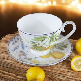 КОМПЛЕКТ ЗА КАФЕ - ЧАЙ  ЗА ДВАМА / 2 чаши и 2 чинийки / - С ДЪХ НА ЛИМОНИ И ЛАВАНДУЛА 