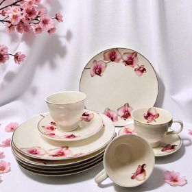 КОМПЛЕКТ СЕРВИЗ ЗА КАФЕ / 6 ЧАШИ И 6 ЧИНИЙКИ /  И СЕРВИЗ ЗА ТОРТА / 6 ЧИНИИ /  - МЕЧТАНА ОРХИДЕЯ