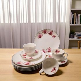 КОМПЛЕКТ СЕРВИЗ ЗА КАФЕ / 6 ЧАШИ И 6 ЧИНИЙКИ /  И СЕРВИЗ ЗА ТОРТА / 6 ЧИНИИ /  - МЕЧТАНА ОРХИДЕЯ