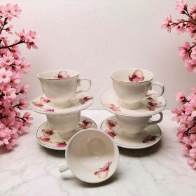 КОМПЛЕКТ СЕРВИЗ ЗА КАФЕ / 6 ЧАШИ И 6 ЧИНИЙКИ /  И СЕРВИЗ ЗА ТОРТА / 6 ЧИНИИ /  - МЕЧТАНА ОРХИДЕЯ