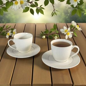 СЕРВИЗ ЗА КАФЕ ЗА ДВАМА / 2 чаши  + 2 чинийки / - РЕЛЕФ И БЕЛОТА