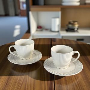 СЕРВИЗ ЗА КАФЕ / 6 чаши +6 чинийки / - РЕЛЕФ И БЕЛОТА