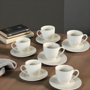 СЕРВИЗ ЗА КАФЕ / 6 чаши +6 чинийки / - РЕЛЕФ И БЕЛОТА