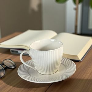 СЕРВИЗ ЗА КАФЕ / 6 чаши +6 чинийки / - РЕЛЕФ И БЕЛОТА