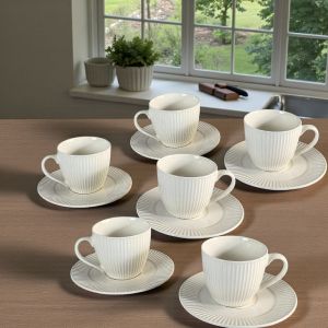 СЕРВИЗ ЗА КАФЕ / 6 чаши +6 чинийки / - РЕЛЕФ И БЕЛОТА