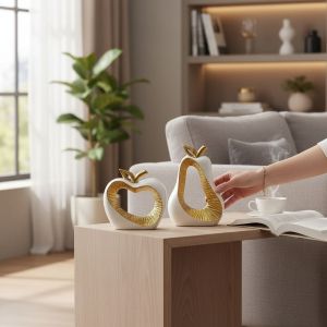 КОМПЛЕКТ ДЕКОРАЦИИ ЯБЪЛКА И КРУША - ИЗКУСТВО В БЯЛО И ЗЛАТНО