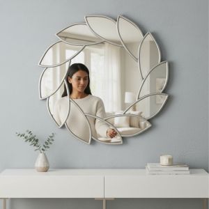 Огледало за стена с рамка - листа сребристо