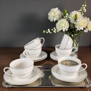 ЛУКСОЗЕН СЕРВИЗ ЗА КАФЕ / ЧАЙ 6 чаши+6 чинийки - БЯЛА НЕЖНОСТ