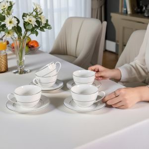 ЛУКСОЗЕН СЕРВИЗ ЗА КАФЕ / ЧАЙ 6 чаши+6 чинийки - БЯЛА НЕЖНОСТ