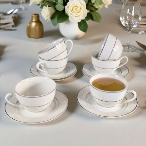 ЛУКСОЗЕН СЕРВИЗ ЗА КАФЕ / ЧАЙ 6 чаши+6 чинийки - БЯЛА НЕЖНОСТ