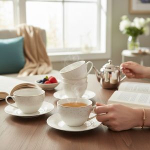 ЛУКСОЗЕН СЕРВИЗ ЗА КАФЕ/ЧАЙ 6 чаши+6 чинийки - НЕЖНА ХАРМОНИЯ